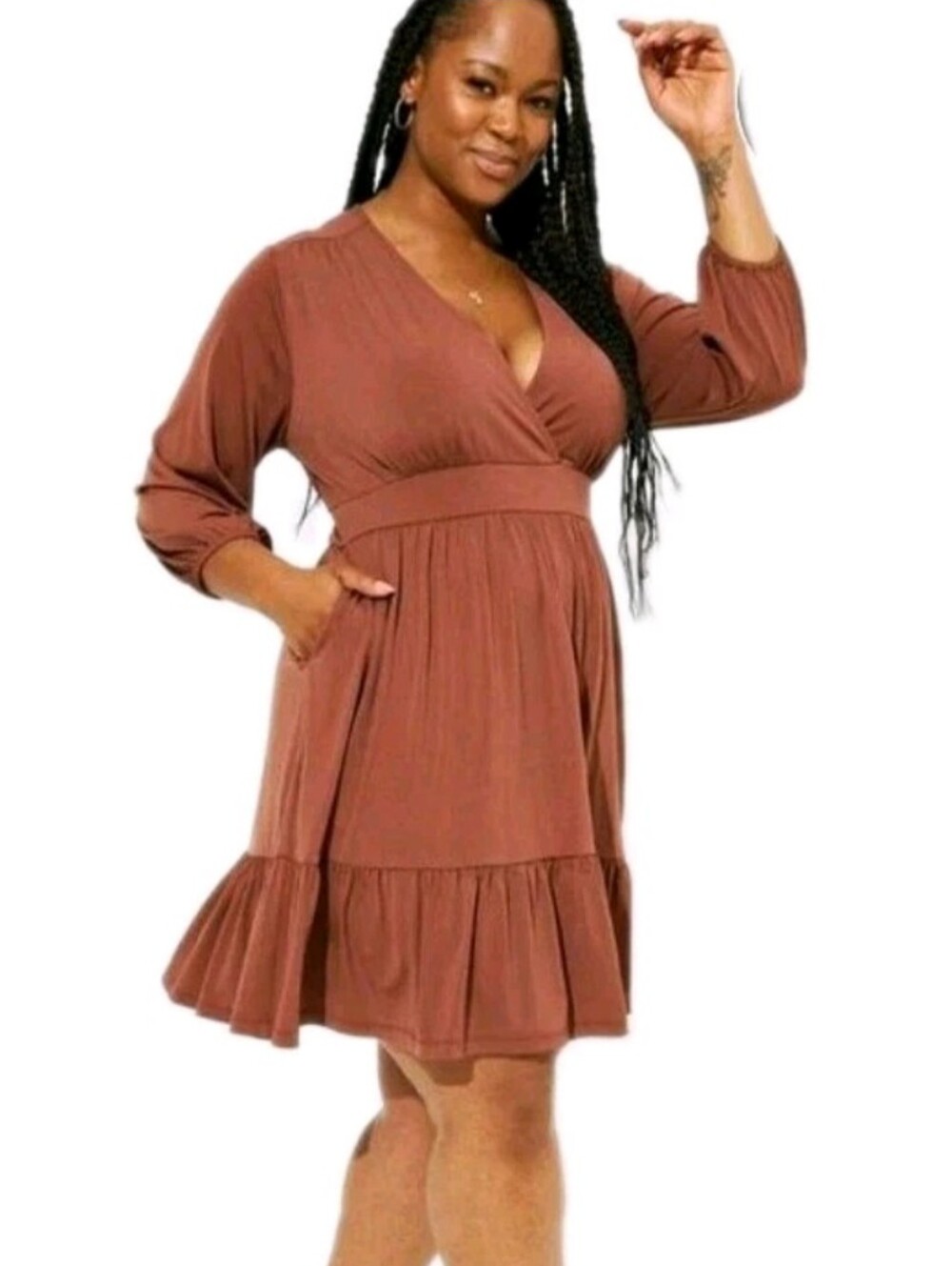 Torrid Brown-"Root Beer" Babydoll Knit Surplice Tiered Dress plus sz 3X euc